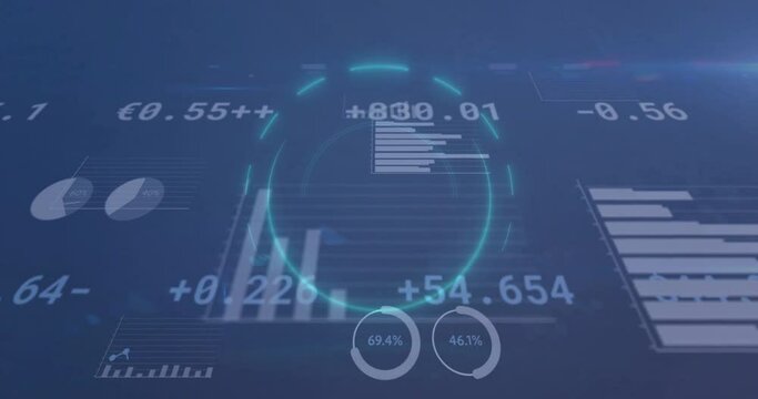 Animation of scope scanning and data processing over blue background