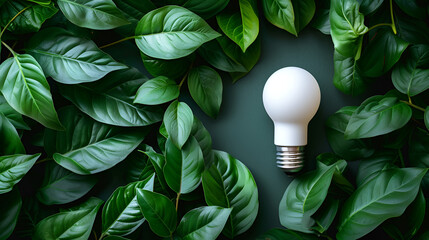 Energy-saving lightbulb with green leaves background.generative ai