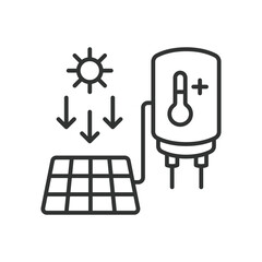Solar Power to Boil Water icon in line design. Solar, power, boil, water, energy, sun, heat, panel isolated on white background vector. Solar Power to Boil Water editable stroke icon.