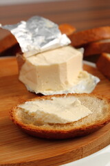 Processed cheese and bread. Breakfast. Appetizer series.