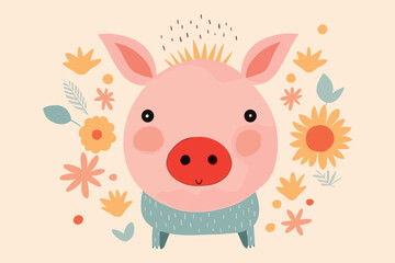 Obraz na płótnie Canvas cute little pig childish vector illustration