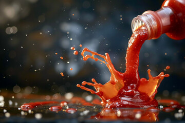 Ketchup Pouring out of the Bottle. The Splash for Movement.