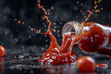 Ketchup Pouring out of the Bottle. The Splash for Movement. - obrazy, fototapety, plakaty