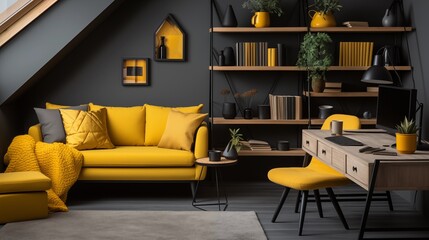 Bold Charcoal and Yellow Study Corner