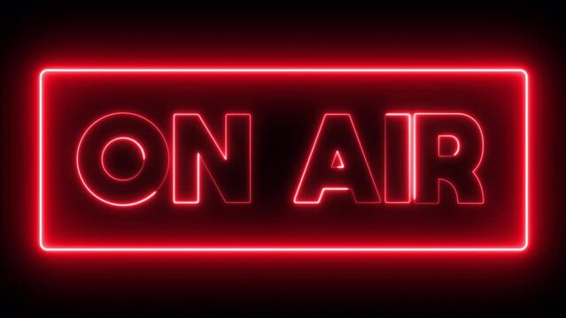 Animated red ON AIR neon sign with glowing frame, transparent background with Alpha Channel, copy space concept, ideas, 4k