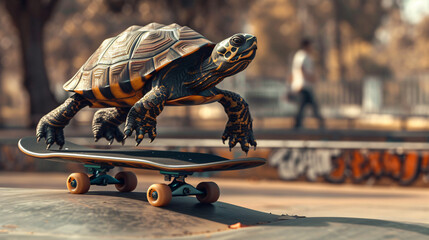 A skateboarding turtle