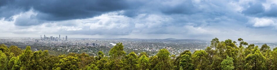 Fototapeta na wymiar Panorama of Distant View of Brisbane with its Skyline and Skyscraper, Queensland, Australia.