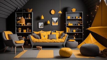 Charcoal and Yellow Kids' Playroom