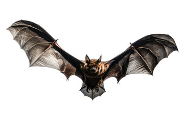Bat Flying Through the Air. A bat in mid flight, gliding through the air against a Transparent backdrop.