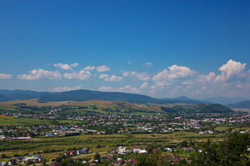Fototapeta na wymiar Panoramic view from the walls of Neamt Fortress (Romanian: Cetatea Neamtului), located in north-eastern part of Romania, near city of Targu Neamt.