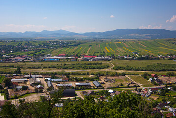 Panoramic view from the walls of Neamt Fortress (Romanian: Cetatea Neamtului), located in north-eastern part of Romania, near city of Targu Neamt.