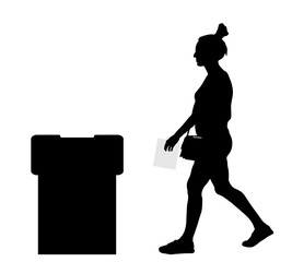 Silhouette of voting woman, election. Vector illustration