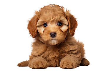 Small Brown Puppy. A small brown puppy is sitting atop a clean and pristine white floor.