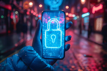 A lone figure stands on a deserted street, illuminated by the soft glow of the city lights as they hold their phone tightly, a symbol of modern isolation and the struggle for connection in a digital 