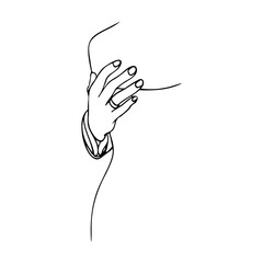 male hand with a wedding ring on the ring finger on a female back. hand drawn hand of the groom hugging the bride