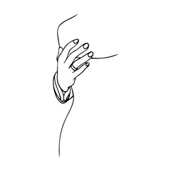 male hand with a wedding ring on the ring finger on a female back. hand drawn hand of the groom hugging the bride