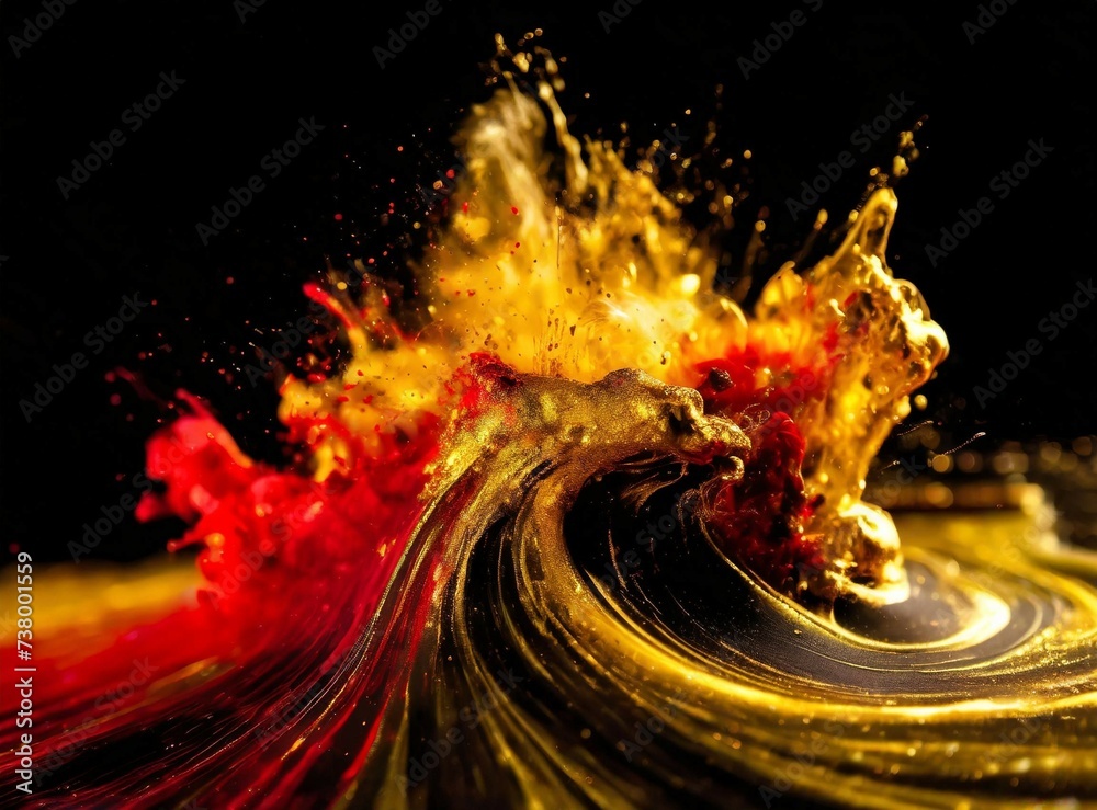 Wall mural Abstract Color Dynamics. dramatic and explosive swirl of paint, with vibrant red and yellow background/wallpaper for graphic design.