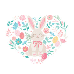 Obraz na płótnie Canvas Vector spring illustration with flowers and bunny