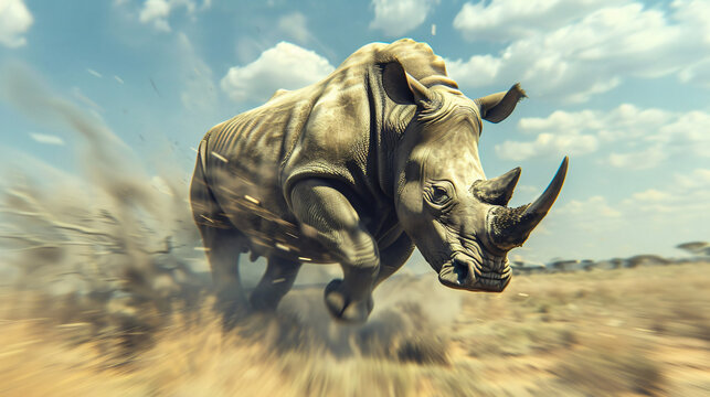 Action Shot Of A Running Rhinoceros