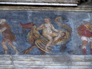 Facade of the Cazuffi Rella house in Duomo square, Trento, Italy