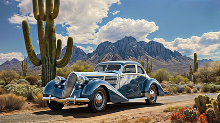 Old vintage car in the desert created with Generative AI technology