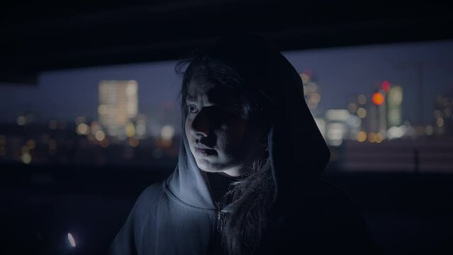 Scared Female Person in Black Clothes Run Away From Suspicious Character 