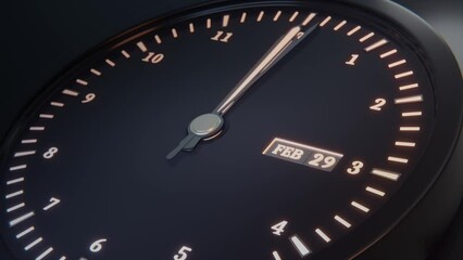 3d rendering clock of change to February 29th. Leap year concept design. 3d animation in realism style