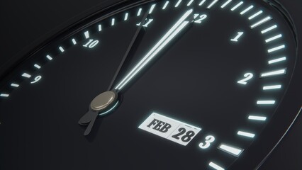 3d rendering clock of change to February 29th. Leap year concept design. 3d illustration in realism...