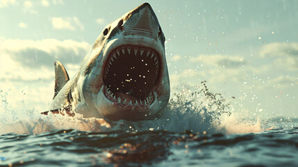Angry shark jump - obrazy, fototapety, plakaty