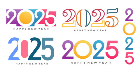 Big Set of 2024 Happy New Year logo text design. 2025 number design template. Vector illustration