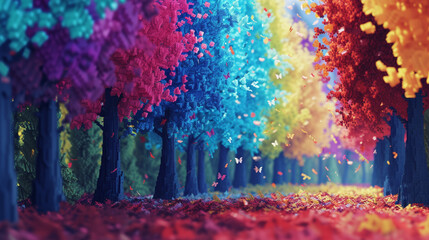 A digital forest of pixelated trees