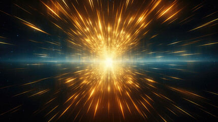 Gold speed line lights. Cyber abstract background with laser beam running through cyberspace.