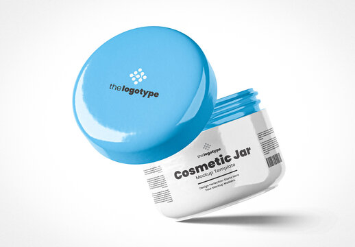 Plastic Opened Cosmetic Jar Mockup with Blue Cap