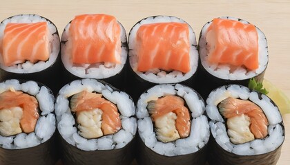 sushi rolls with salmon and eel