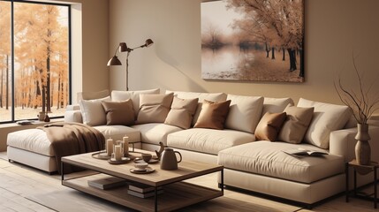 Contemporary Beige and Brown Living Room