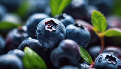 Extreme macro blueberries background. Fresh ripe summer organic berries harvest
