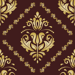Classic seamless pattern. Damask orient ornament. Classic brown and golden vintage background. Orient pattern for fabric, wallpapers and packaging