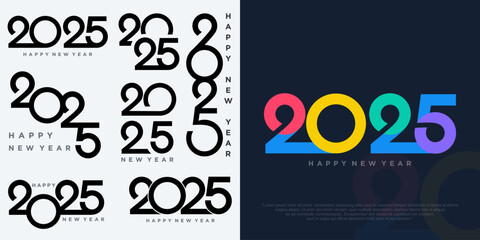 Big Set of 2024 Happy New Year logo text design. 2025 number design template. Vector illustration