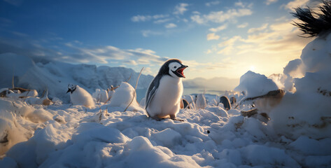 penguins in polar regions, Adorable Penguin Chick Begging for Food Tug at the heartstrings with an...