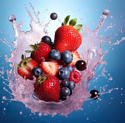 strawberry fruit photography with water splash effect that gives the impression of freshly picked fruit