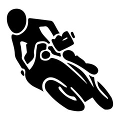 minimal moto gp rider pose vector icon in flat style black color silhouette, white background