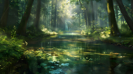 Fototapeta na wymiar sunlight in the forest,, forest in the morning