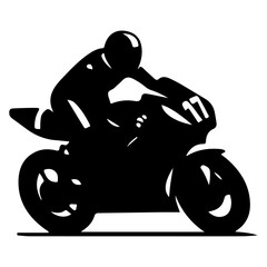 minimal moto gp rider pose vector icon in flat style black color silhouette, white background