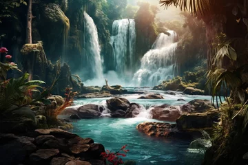 Foto op Plexiglas a waterfall in a forest © Vadim