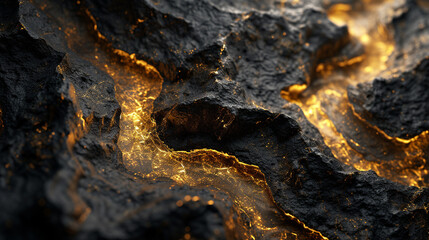 A mesmerizing 3D abstract wallpaper featuring a dark golden and black color palette