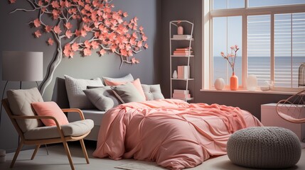 Cozy Coral and Gray Bedroom Nook
