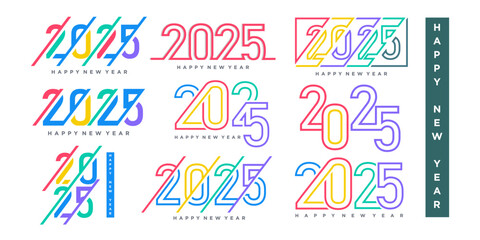 Big Set of 2024 Happy New Year logo text design. 2025 number design template. Vector illustration