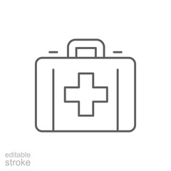 Medical box icon. Simple outline style. First aid bag, case, medical kit, doctor, emergency, safety, health, medicine concept. Thin line symbol. Vector illustration isolated. Editable stroke.