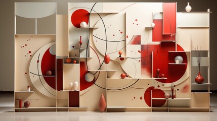 Cream and Red Room Divider