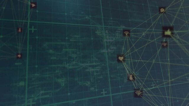Animation of globe of network of connections with icons